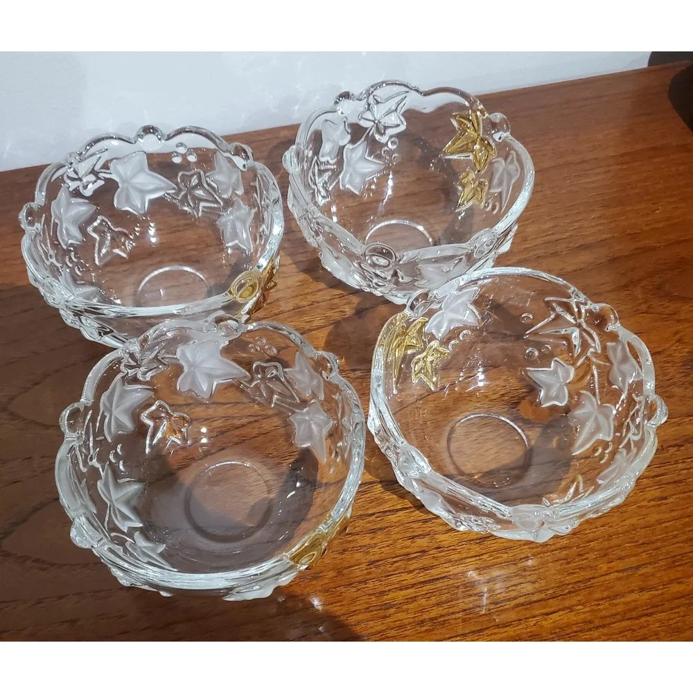 Mikasa Crystal Parisian GOLDEN IVY Fruit Dessert Bowls - set‎ of 4